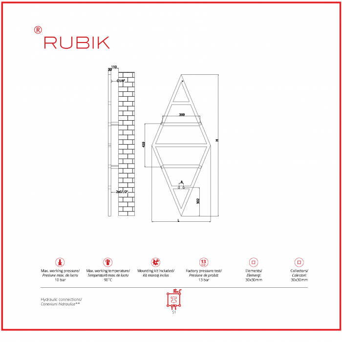 Calorifer baie portprosop decorativ inox / RUBIK (disponibil pe baza de comanda la furnizor)