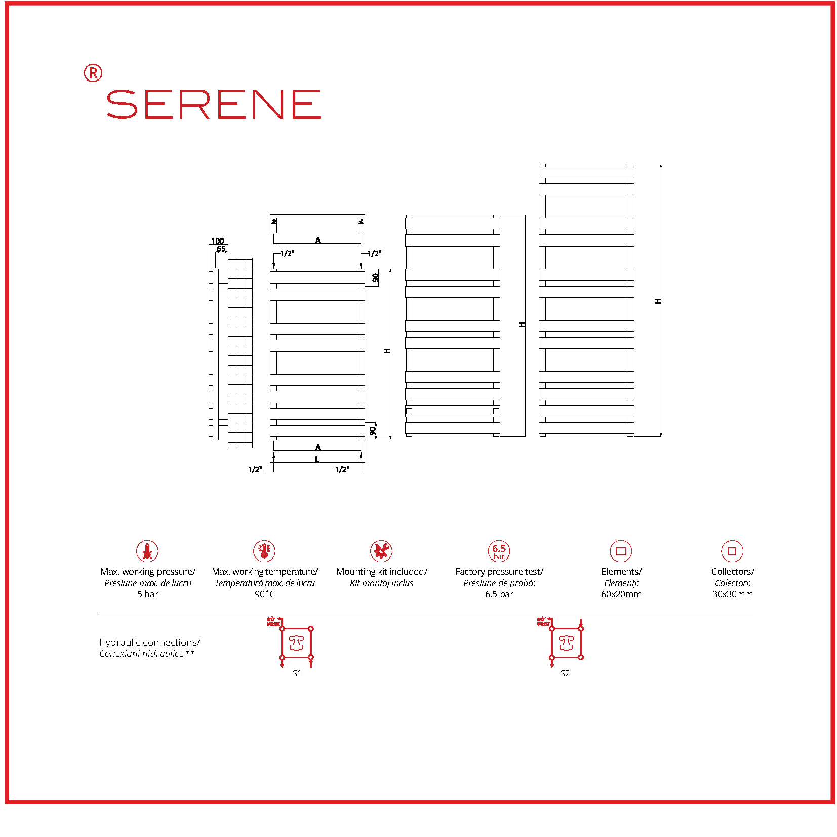 Radiator portprosop Serene 500x1170 mm Radox - imagine 7