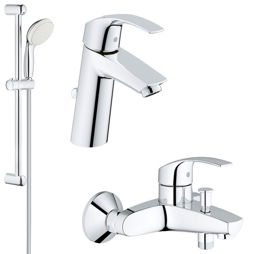 Set baterii baie GROHE Eurosmart M cu baterie lavoar, baterie cada si set dus Tempesta 100, crom