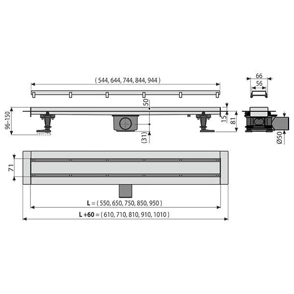 CANAL DE SCURGERE APZ13 DOUBLE, FIT AND GO,  CU GRATAR SIMPLU/PLACI CERAMICE, 750MM, OTEL INOXIDABIL MAT