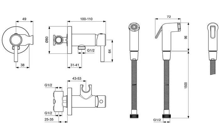 Set dus igienic Ideal Standard IdealSpray, crom