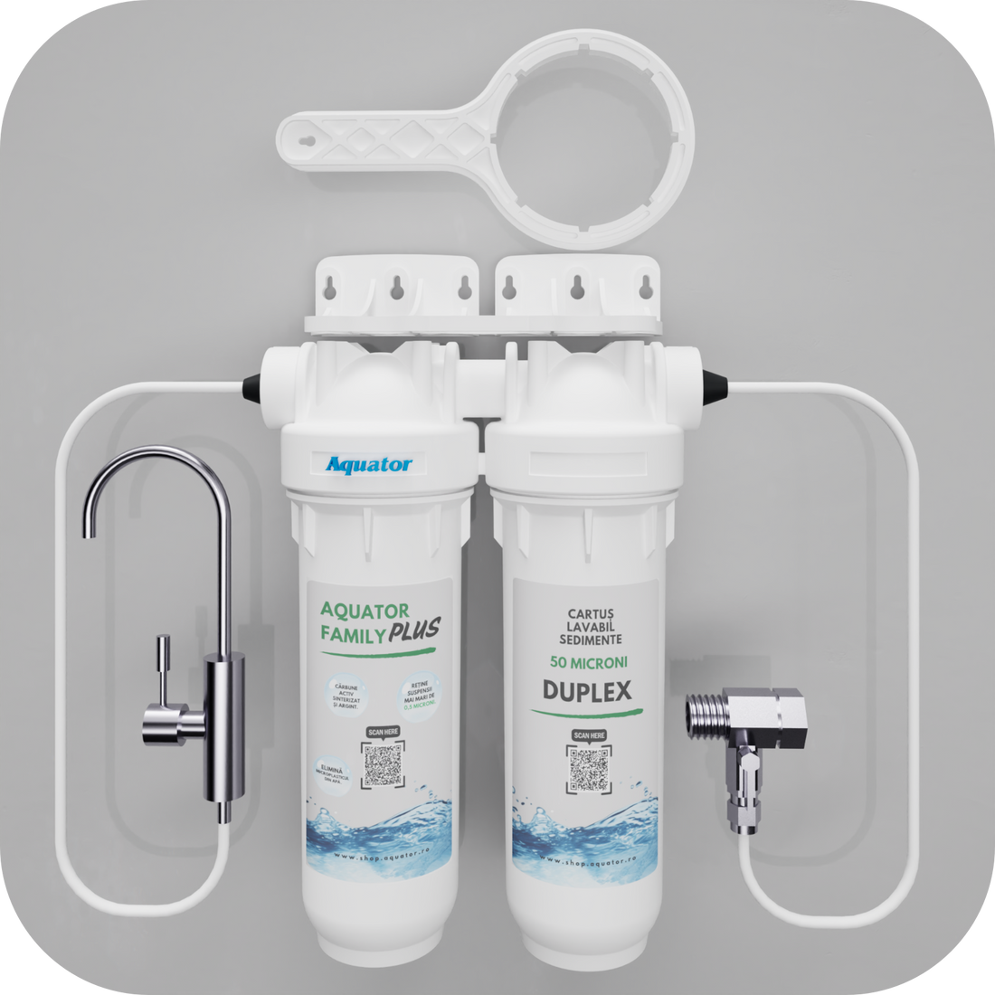 Set Filtru de apa, Aquator Family Duplex Plus, 5000-8000 L + Rezerva Aquator Premium 70mm ( sistem complet )