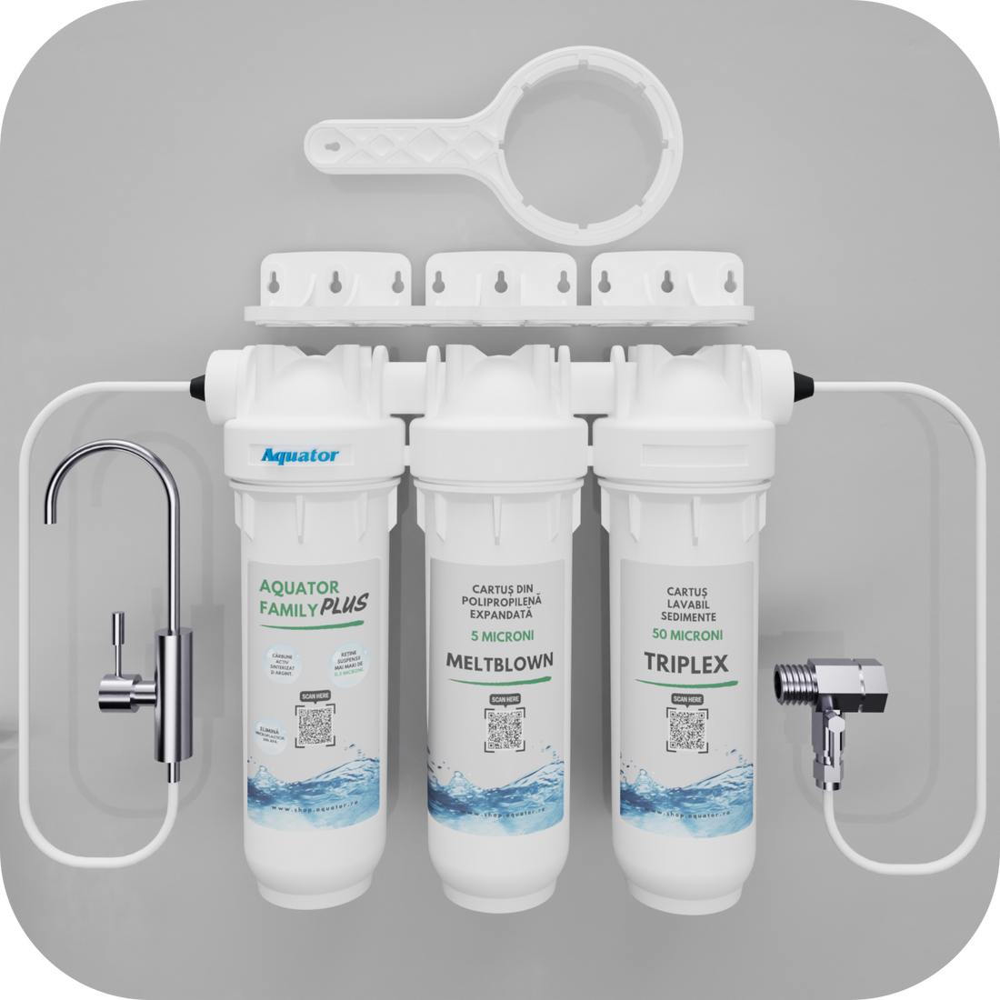 Set Filtru de apa, Aquator Family Triplex Plus, 8000-1000 L +  Rezerva Aquator Premium 70mm + Meltblown( sistem complet )