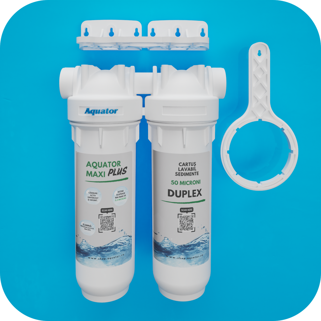 Set Filtru de apa, Aquator Maxi Duplex Plus,  5000-8000 L + Rezerva Aquator Premium 70 mm, ( sistem complet )