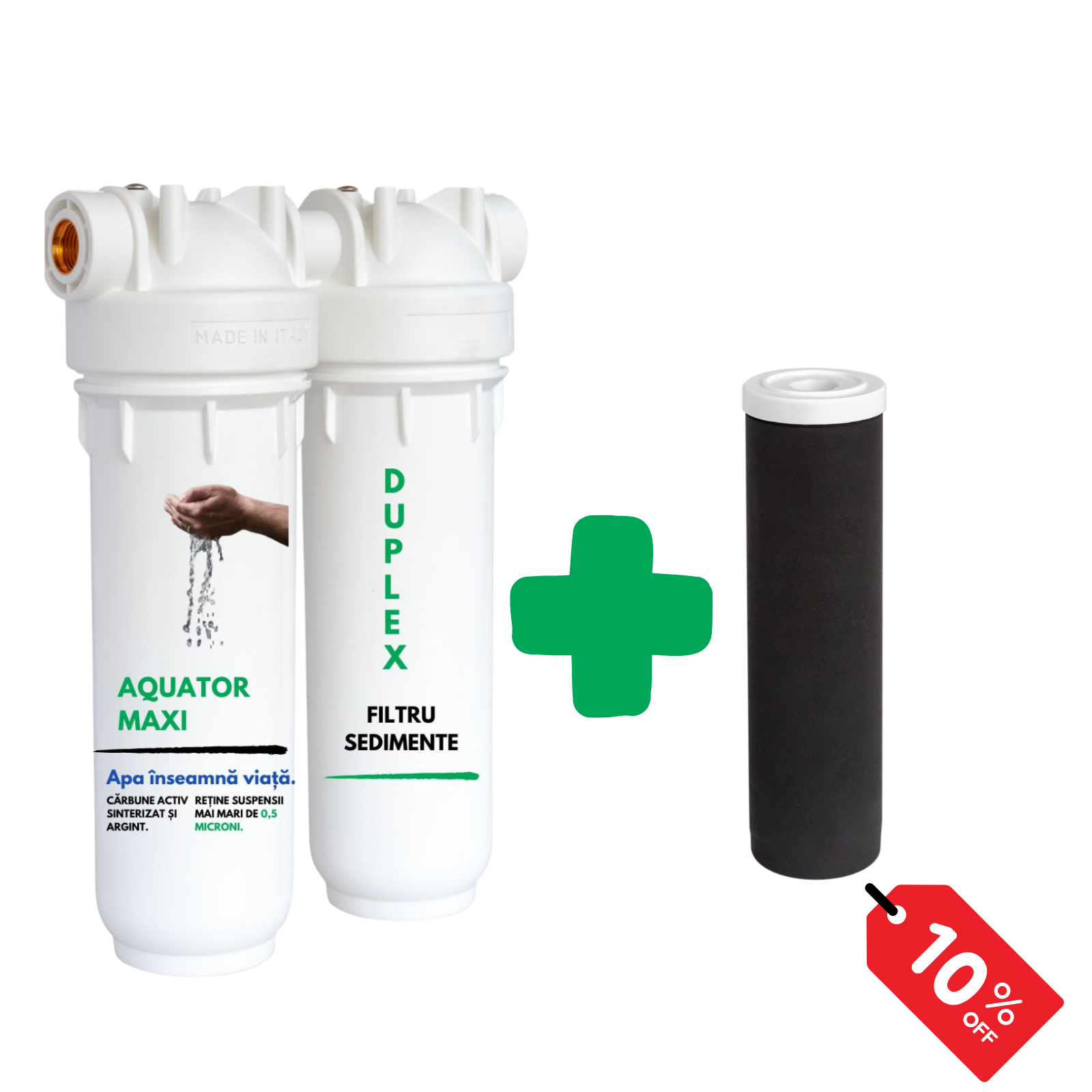 Set Filtru de apa, Aquator Maxi Duplex + Rezerva filtru apa, Aquator Maxi 70 mm, 5000-8000 L, ( sistem complet )