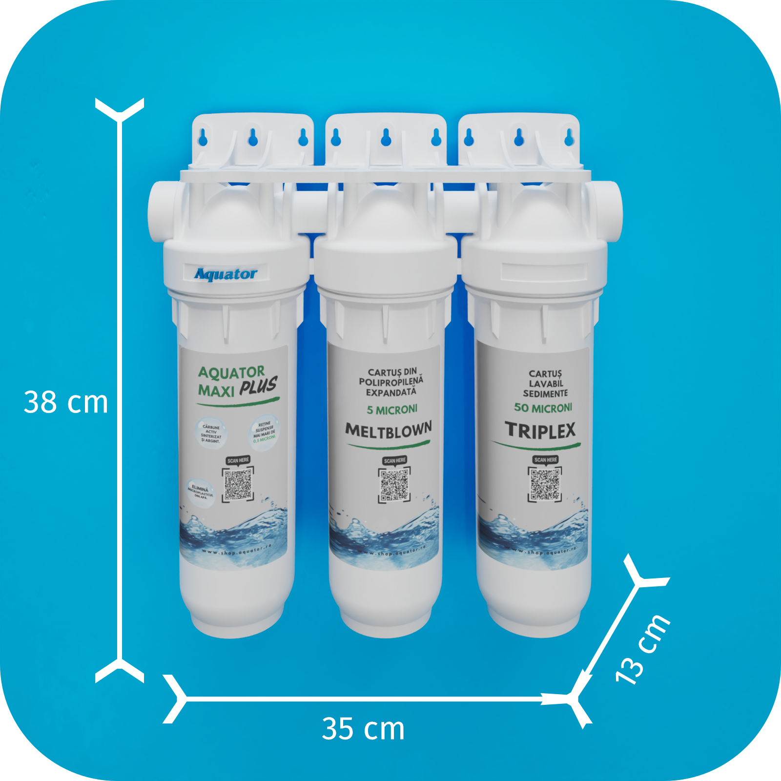 Set Filtru de apa, Aquator Maxi Triplex Plus, 8000 - 10000 L +  Rezerva Premium 70 mm, ( sistem complet ) - imagine 3