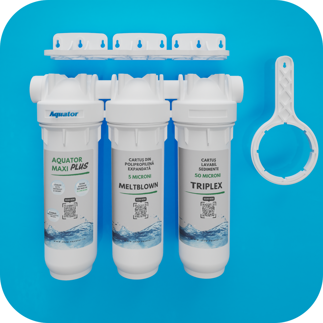 Set Filtru de apa, Aquator Maxi Triplex Plus, 8000 - 10000 L +  Rezerva Premium 70 mm, ( sistem complet )