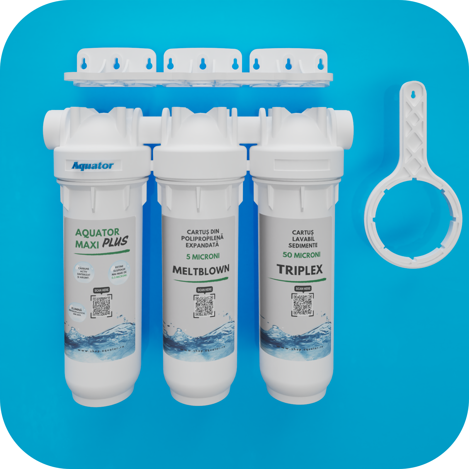 Set Filtru de apa, Aquator Maxi Triplex Plus, 8000 - 10000 L +  Rezerva Premium 70 mm, ( sistem complet ) - imagine 2