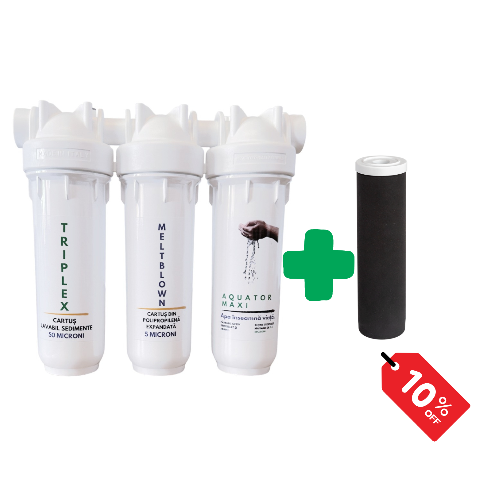 Set Filtru de apa, Aquator Maxi Triplex +  Rezerva filtru apa, Aquator Maxi 70 mm, 8000 - 10000 L ( sistem complet )