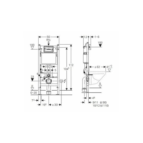 Set rezervor incastrat cu cadru Geberit Delta UP 100, cu clapeta Delta 20 crom si set de fixare