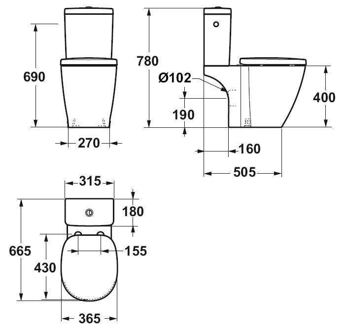 Set vas wc pe pardoseala Ideal Standard Connect Cube, rezervor alimentare laterala si capac cu inchidere lenta