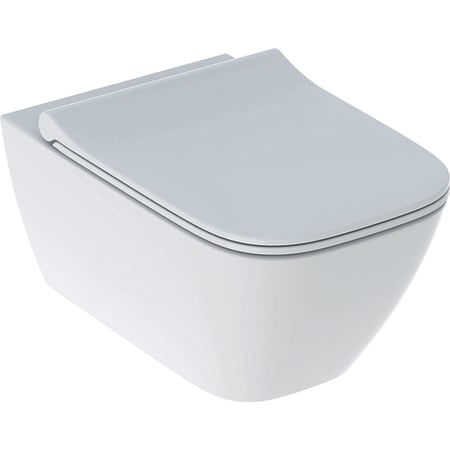 Set vas wc suspendat Geberit Smyle Square Rimfree 54x36 cm si capac slim cu inchidere lenta