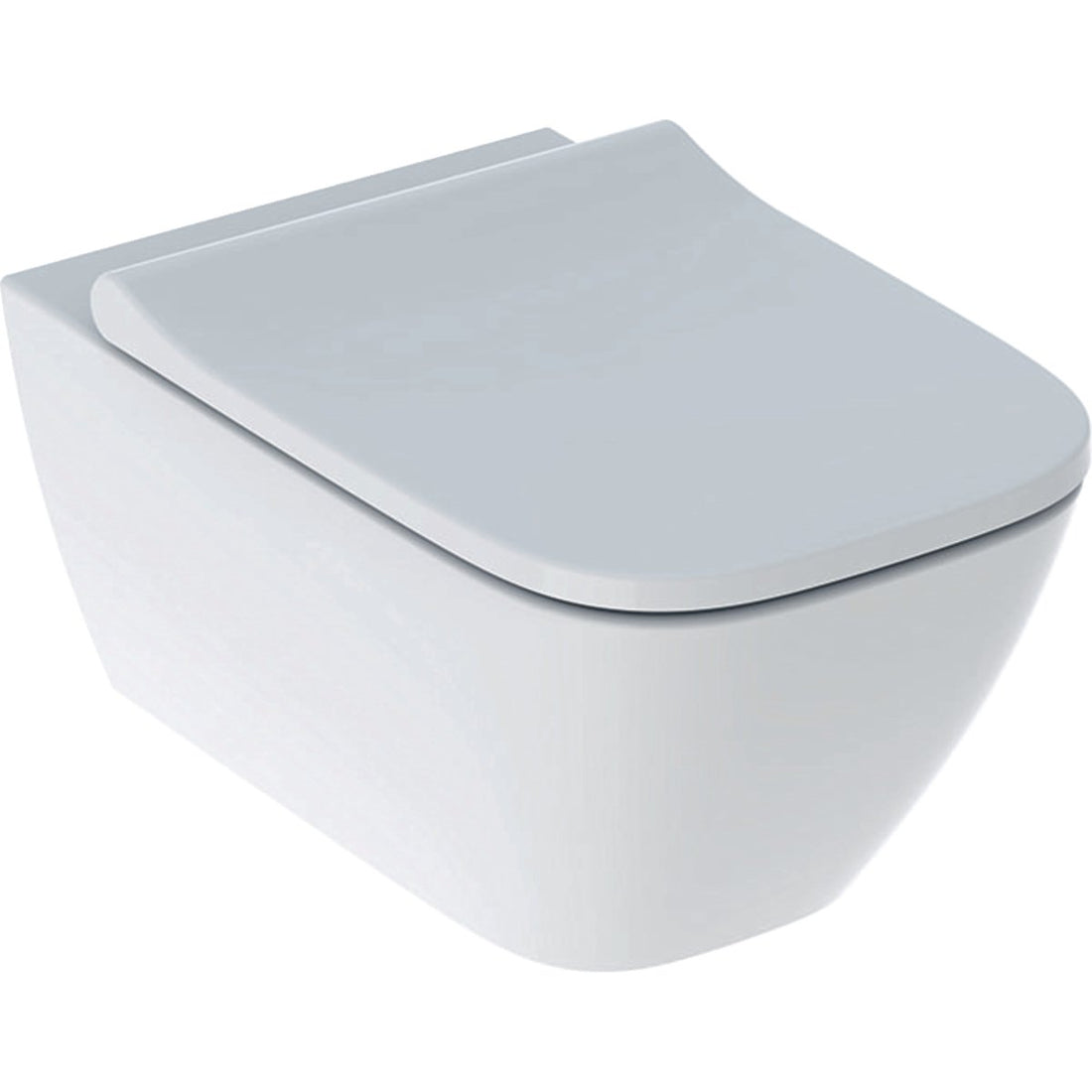 Set vas wc suspendat Geberit Smyle Square Rimfree 54 x 36 cm si capac slim cu inchidere lenta, alb