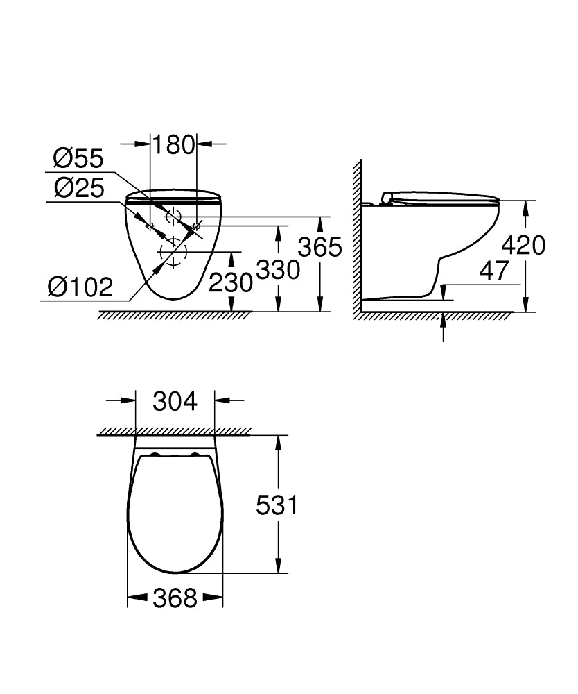 Set vas wc suspendat Grohe Bau Ceramic Rimless 53x37 cm cu capac inchidere lenta