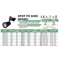 Spot Sina Negru 30W=300W, 3000K, lumina calda