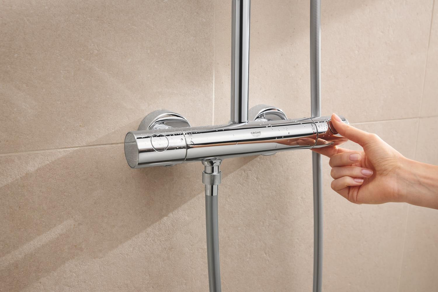 Sistem de dus Grohe Tempesta Cube 250, aparent, termostat, 250 mm, 1 functie, crom, 26689001