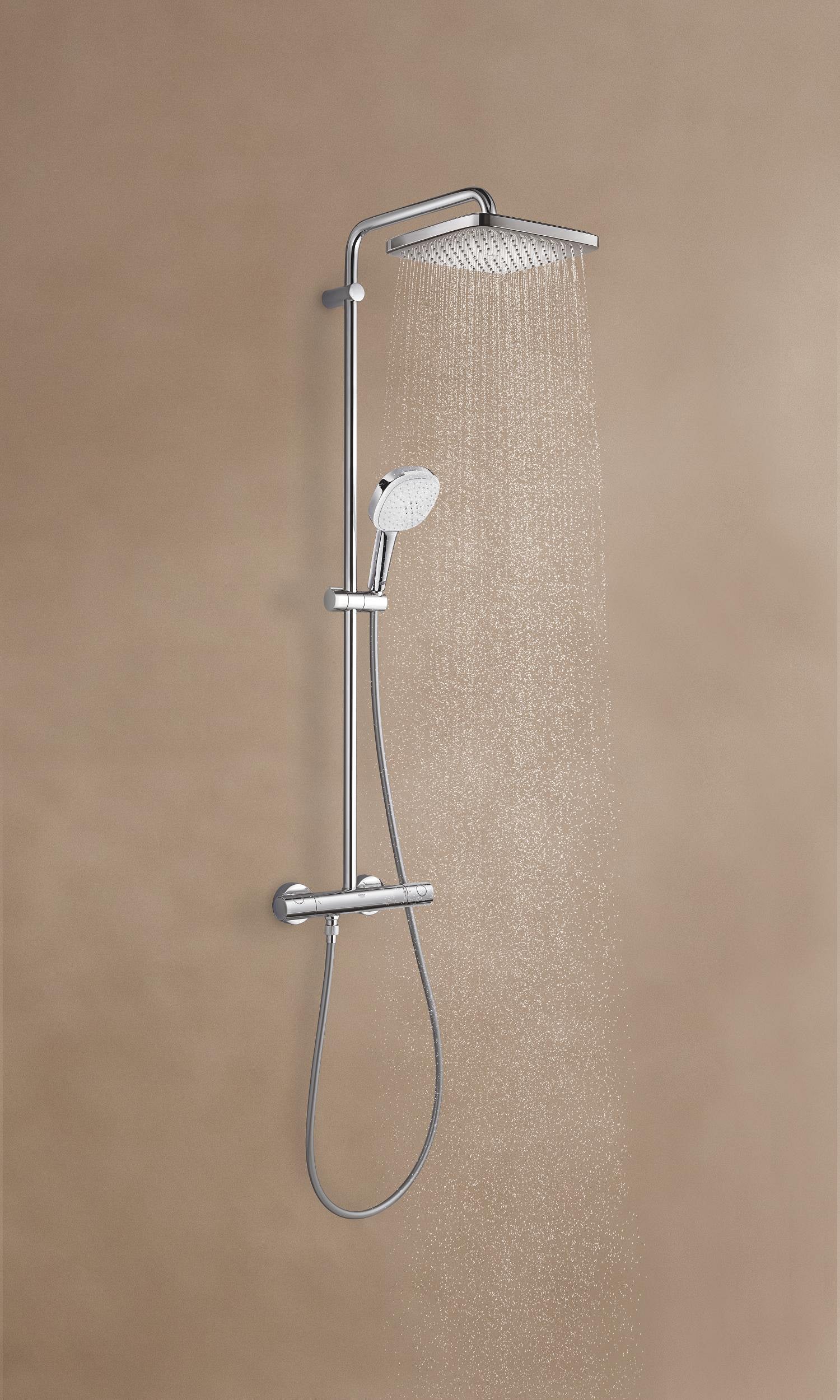 Sistem de dus Grohe Tempesta Cube 250, aparent, termostat, 250 mm, 1 functie, crom, 26689001
