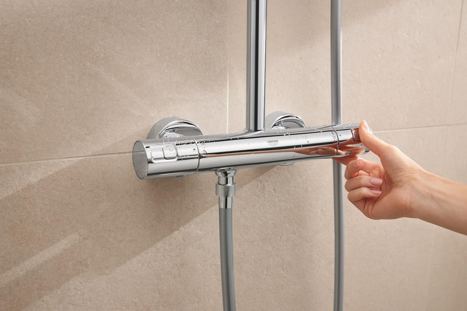 Sistem de dus Grohe Vitalio Cube 250, aparent, termostat, 250 mm, 1 functie, crom, 26696001