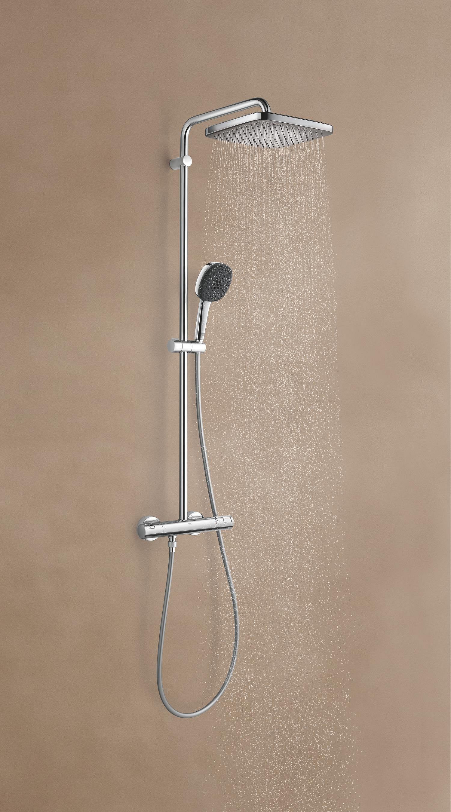 Sistem de dus Grohe Vitalio Cube 250, aparent, termostat, 250 mm, 1 functie, crom, 26696001
