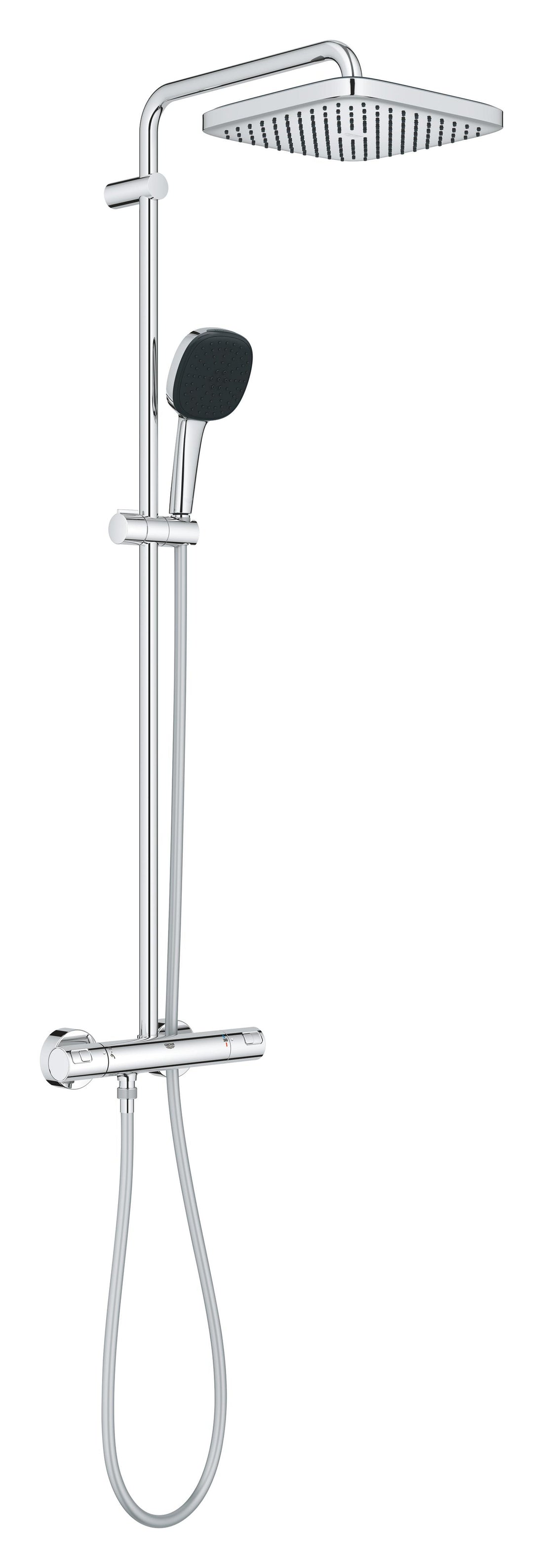 Sistem de dus Grohe Vitalio Cube 250, aparent, termostat, 250 mm, 1 functie, crom, 26696001