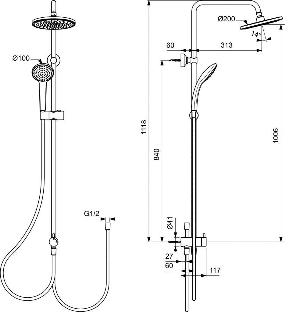 SISTEM DUS CERAFINE O SILK BLACK ,CAP DUS 200 MM,FURTUN IDEALFLEX 1750MM SI PARA