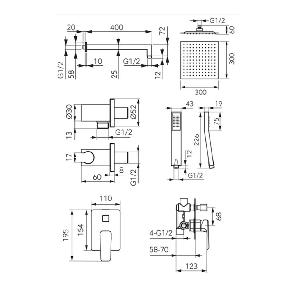 Sistem dus 6 in 1 Brina cu baterie incastrata, finisaj crom lucios Fdesign - imagine 5
