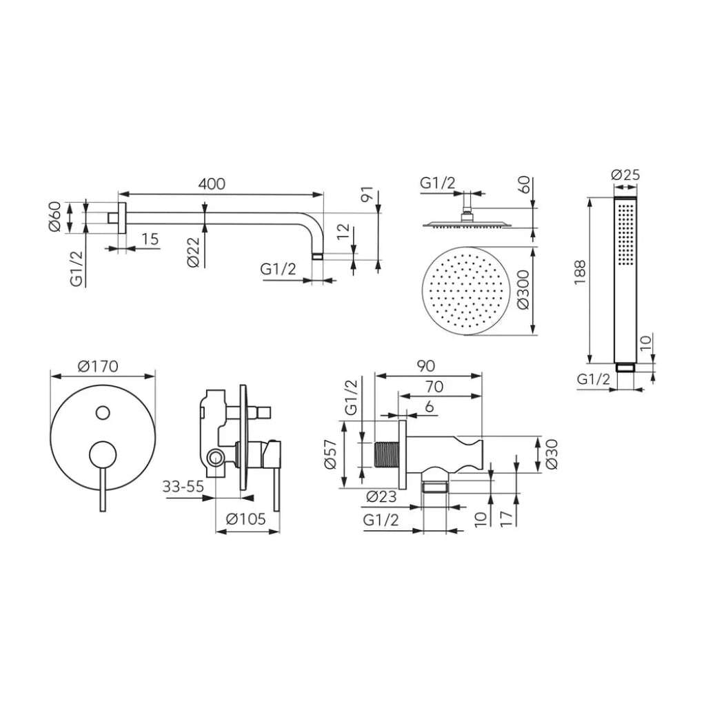 Sistem dus 6 in 1 Flusso cu baterie incastrata si finisaj auriu lucios Fdesign - imagine 3