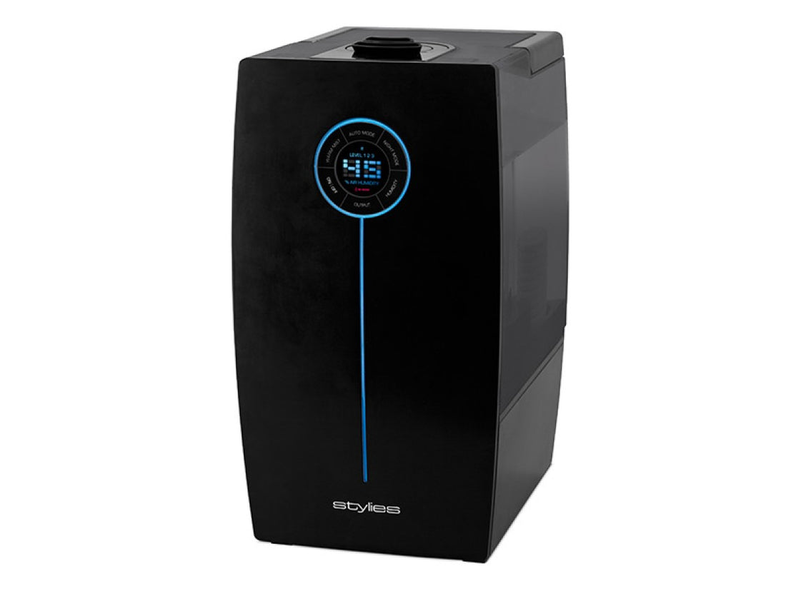 Umidificator cu ultrasunete Hera Negru, 9,6 litri/zi, afisaj electronic, setare umiditate, timer, silver cube, abur cald/rece, suprafata 65mp
