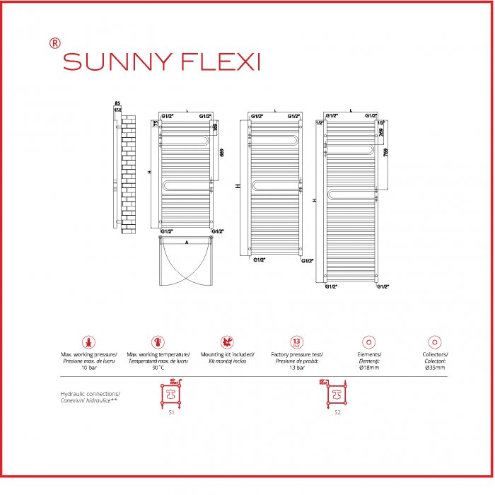 Calorifer baie portprosop decorativ cromat / SUNNY FLEXI (disponibil pe baza de comanda la furnizor)