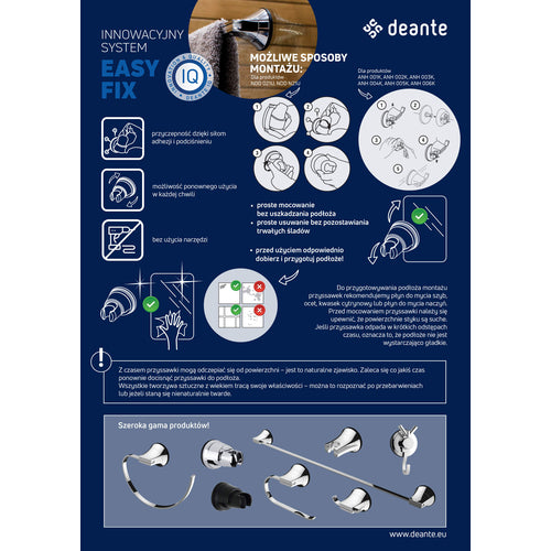 Suport de perete, pentru dușurile de mână, cu ventuză, Deante