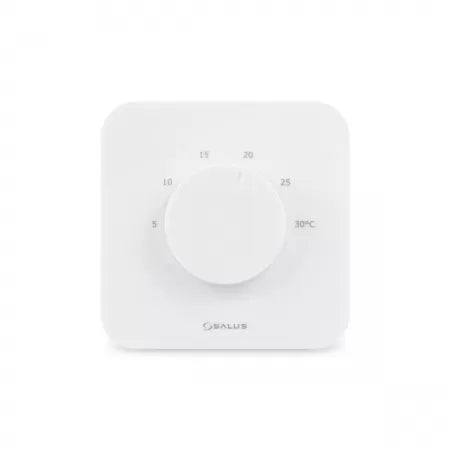 Termostat Ambiental cu Fir Salus HTR230 pentru Sistem de Incalzire prin Pardoseala Montaj Aparent Buton Rotativ Alb Salus