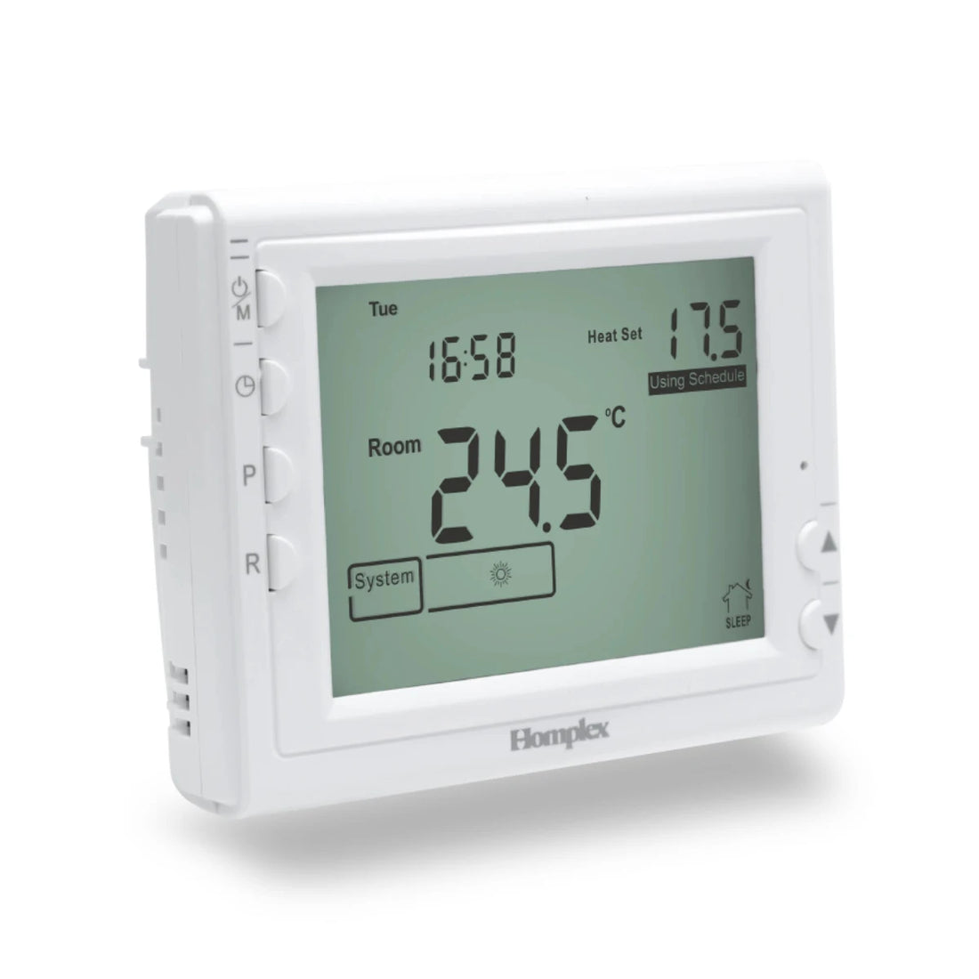 Termostat de ambient pentru centrala, cu fir, Homplex 909, programabil , afisaj digital, IP42, alb