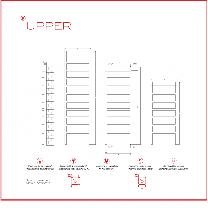 Calorifer baie portprosop decorativ inox / UPPER (disponibil pe baza de comanda la furnizor)