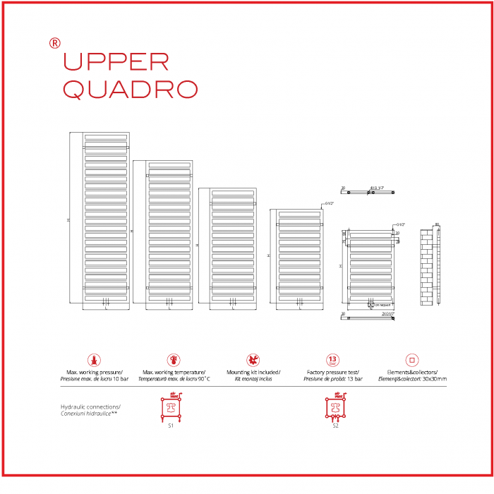 Calorifer baie portprosop decorativ cromat / UPPER QUADRO (disponibil pe baza de comanda la furnizor)