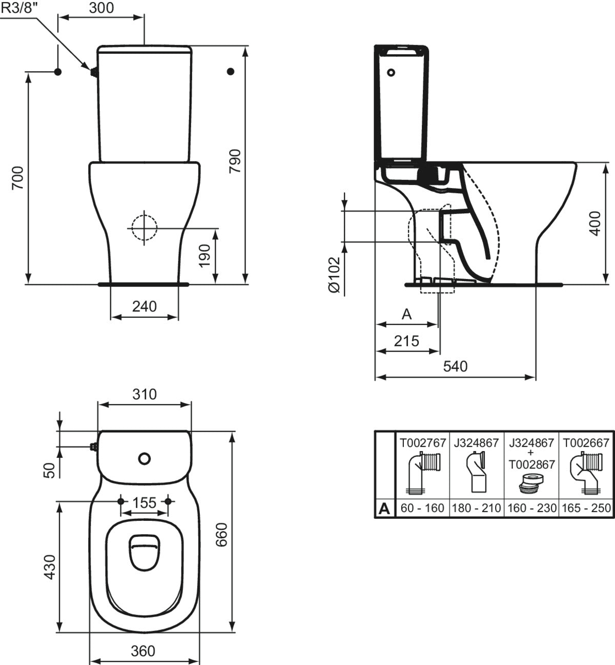 Vas wc pe pardoseala Ideal Standard Tesi Aquablade 66x36 cm, alb