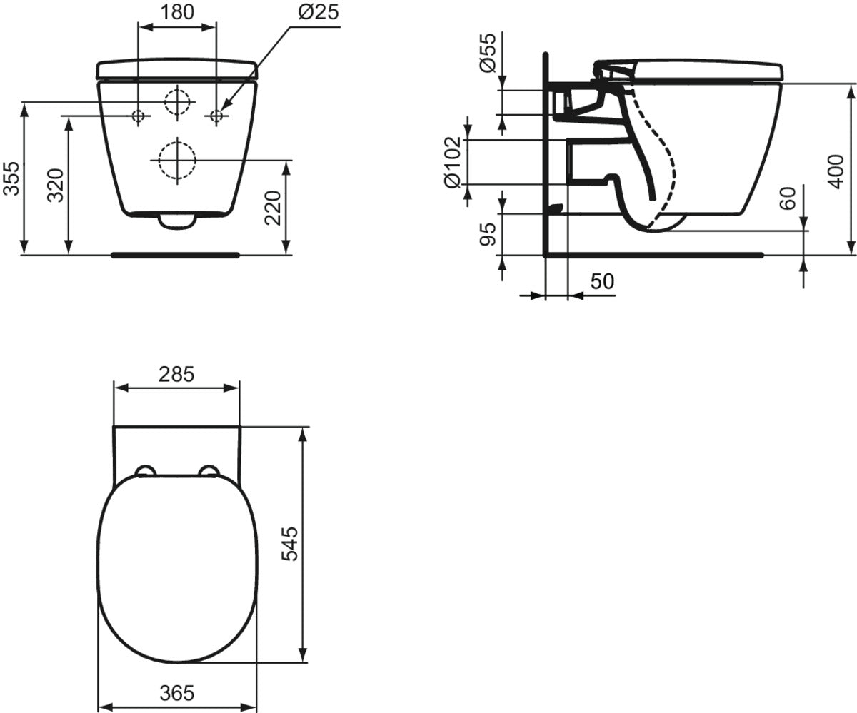 Vas wc suspendat Ideal Standard Connect Aquablade 54x36 cm, alb