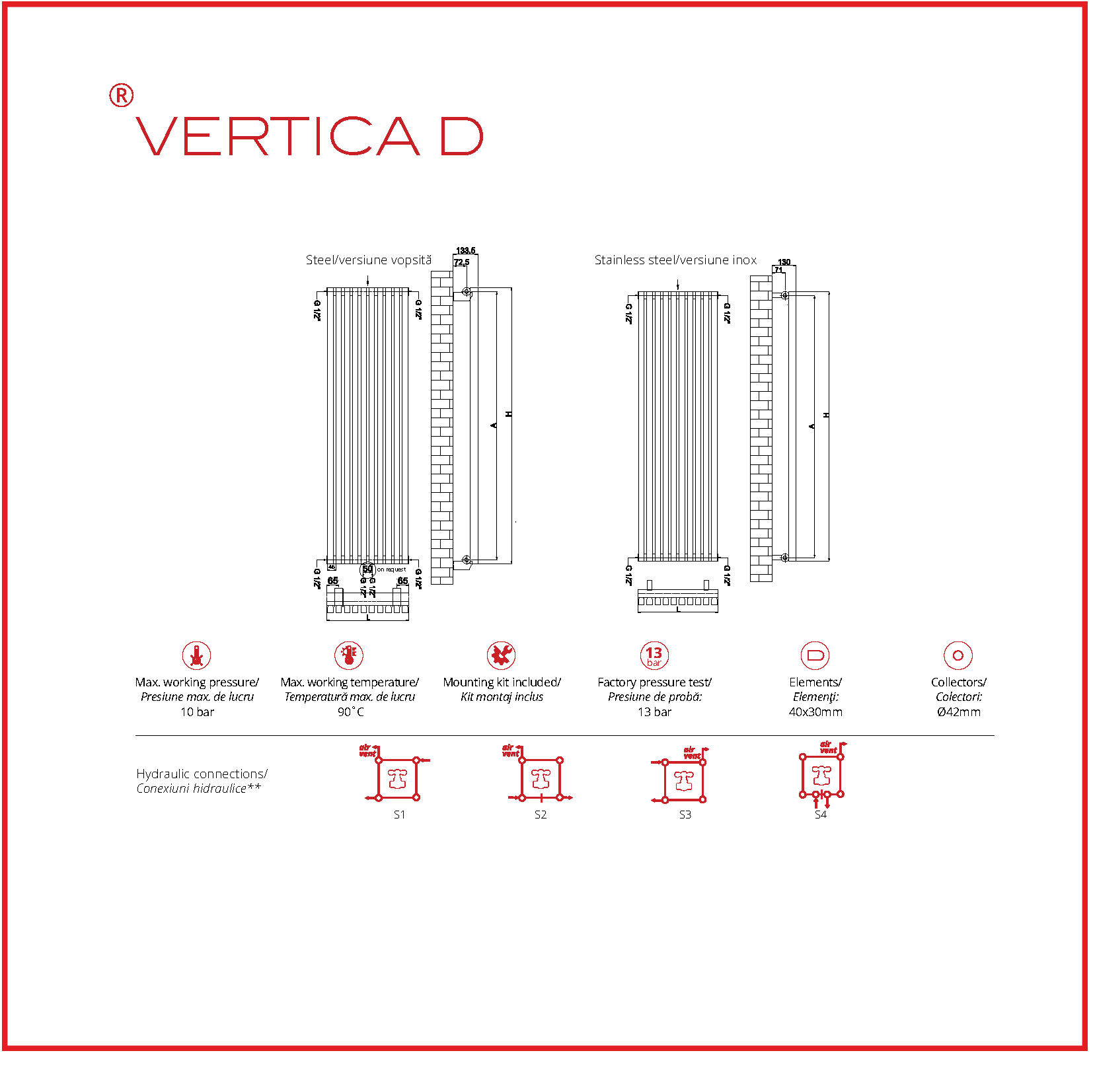 CALORIFER VERTICA D 1800*4 (175) RAL 9010 + KIT White Radox 9010 - imagine 4