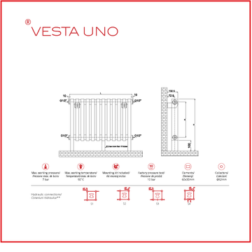 Calorifer decorativ cromat 900/1200 mm VESTA UNO (include kit de instalare)