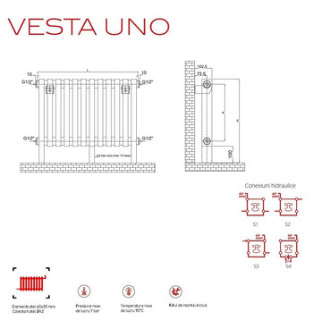Calorifer decorativ inox 700/800 mm VESTA UNO (include kit de instalare)