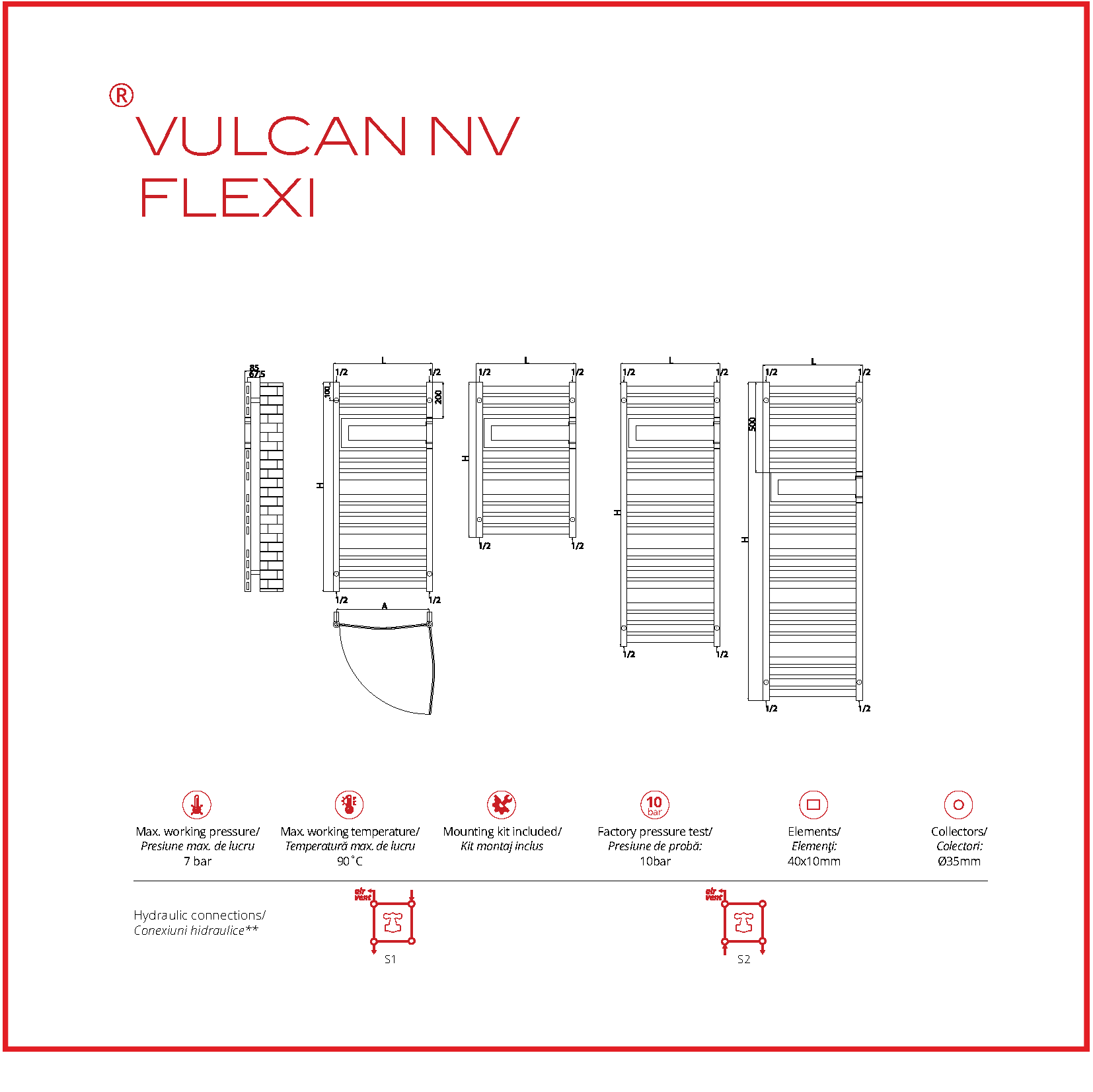 Calorifer baie portprosop decorativ cromat 565/860 mm VULCAN NV FLEXI (include kit de instalare) Radox - imagine 4