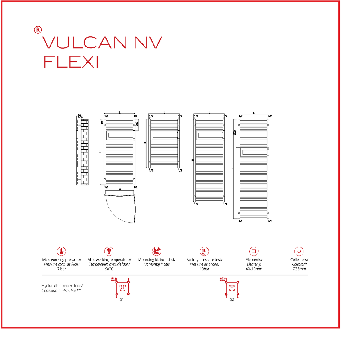 Calorifer baie portprosop decorativ cromat 565/1760 mm VULCAN NV FLEXI (include kit de instalare)