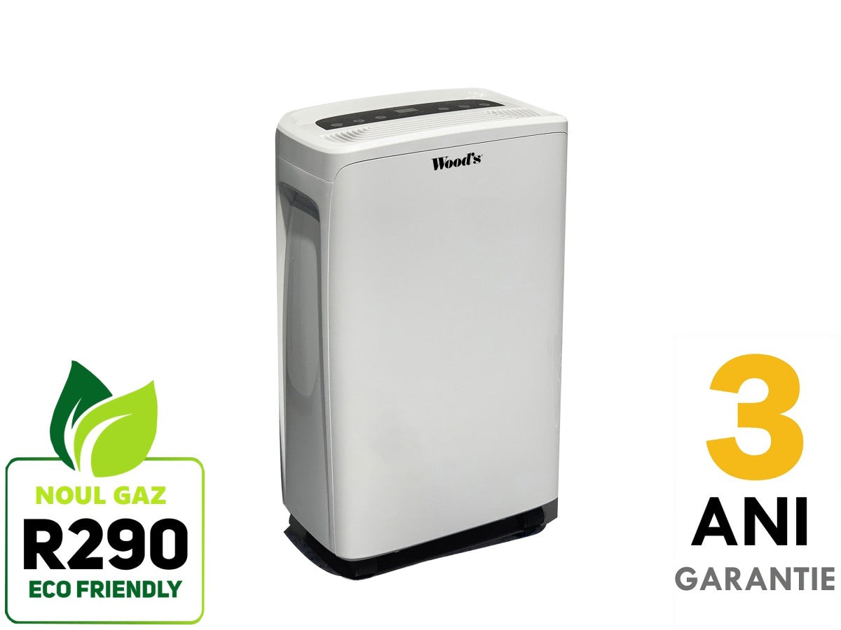 Dezumidificator Woods MDX14 Capacitate 10 litri/zi silentios setare umiditate afisaj electronic timer, suprafata 40 mp