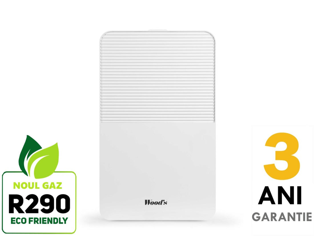 Dezumidificator Woods MDK11 Capacitate 10 litri/zi Uscare rufe Silentios Setare umiditate Afisaj electronic Timer, suprafata 40 mp